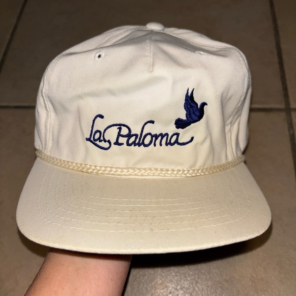 La Paloma Vintage Men's Cream Cap with Blue Embroidery